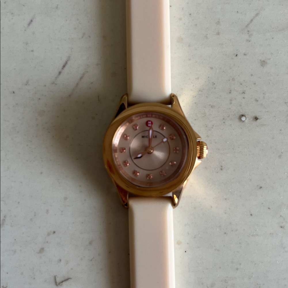 Michele Rose Gold Silicone Strap Watch - Picture 2 of 7
